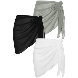 3 Pieces Women Beach Sarong Bathing Suit Wrap Skirt Sheer Bikini